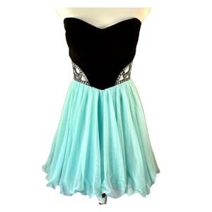 VTG Blondie Nites Black Blue Bubble Dress Sz 1 Y2K Strapless Prom 90's